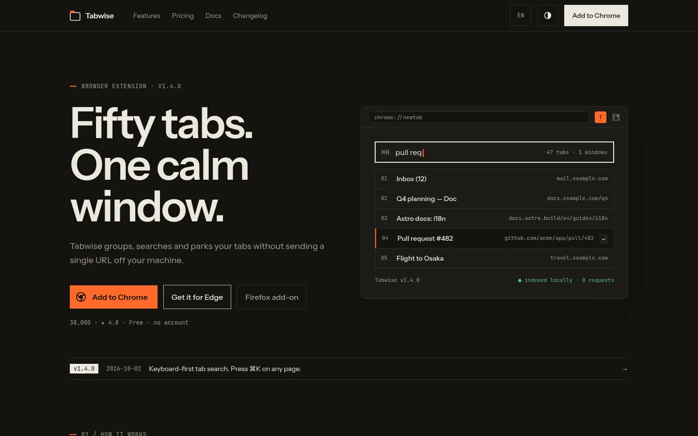 Dark mode — warm charcoal